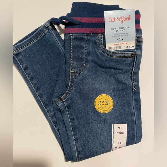 Cat & Jack Kids' Blue Jeans with Pink Stripe - Picture 1 of 3